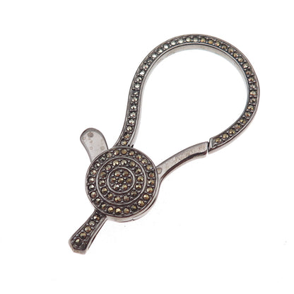 Luv Tia 925 Sterling Silver Black Rhodium Real Marcasite Carabiner Lobster Clasp
