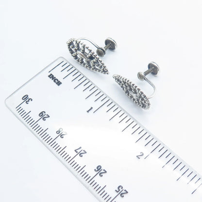 925 Sterling Silver Vintage Beaded Screw Back Earrings