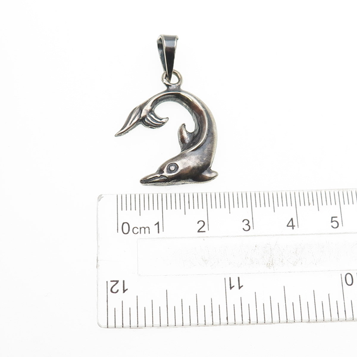 925 Sterling Silver Vintage Dolphin Oxidized Charm Pendant