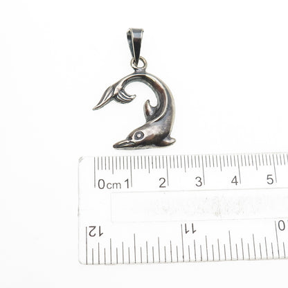 925 Sterling Silver Vintage Dolphin Oxidized Charm Pendant