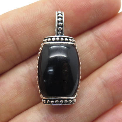 925 Sterling Silver Vintage Real Black Onyx & MOP Dual Sided Granulated Pendant
