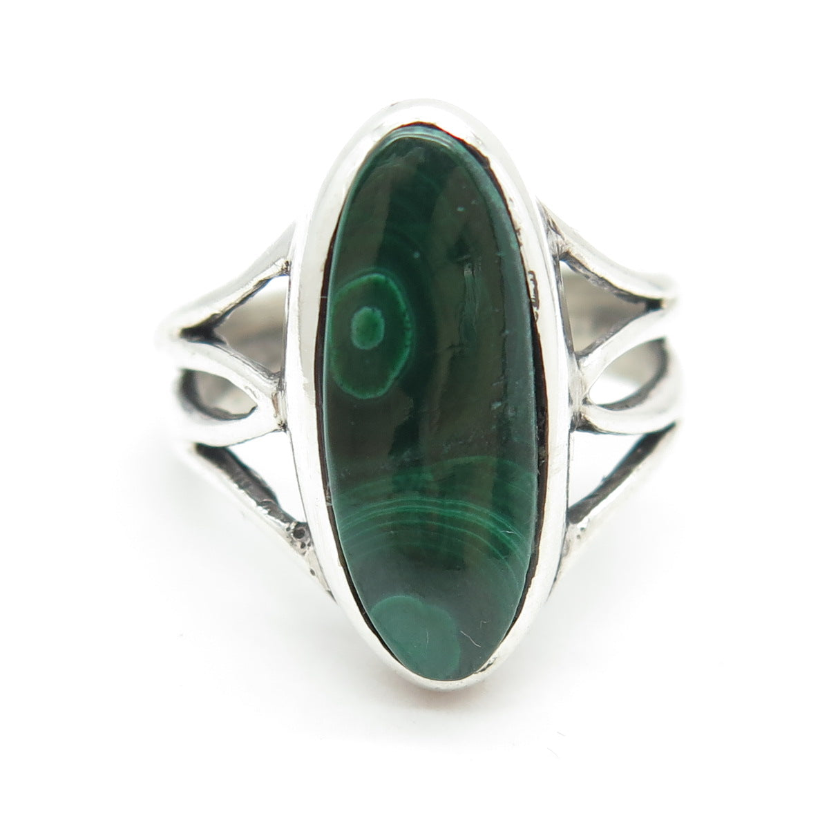 925 Sterling Silver Vintage Real Malachite Gemstone Statement Ring Size 8