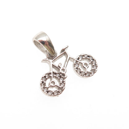 925 Sterling Silver Round-Cut C Z Bicycle Mini Charm Pendant