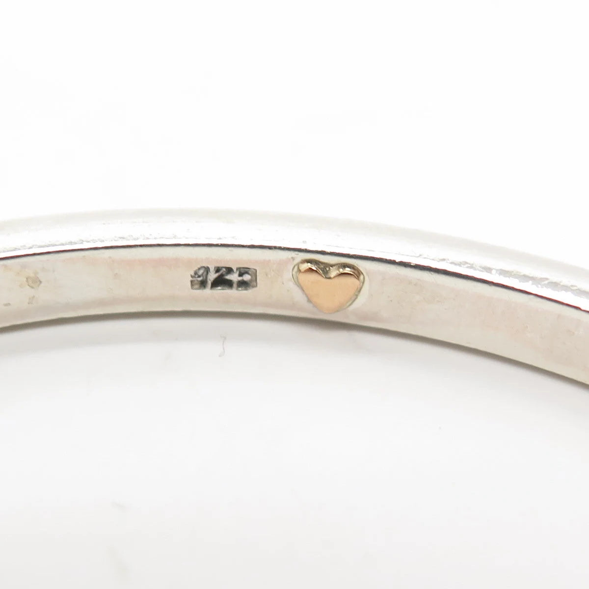 925 Sterling Silver 2-Tone Vintage Textured Heart Bangle Bracelet 8"