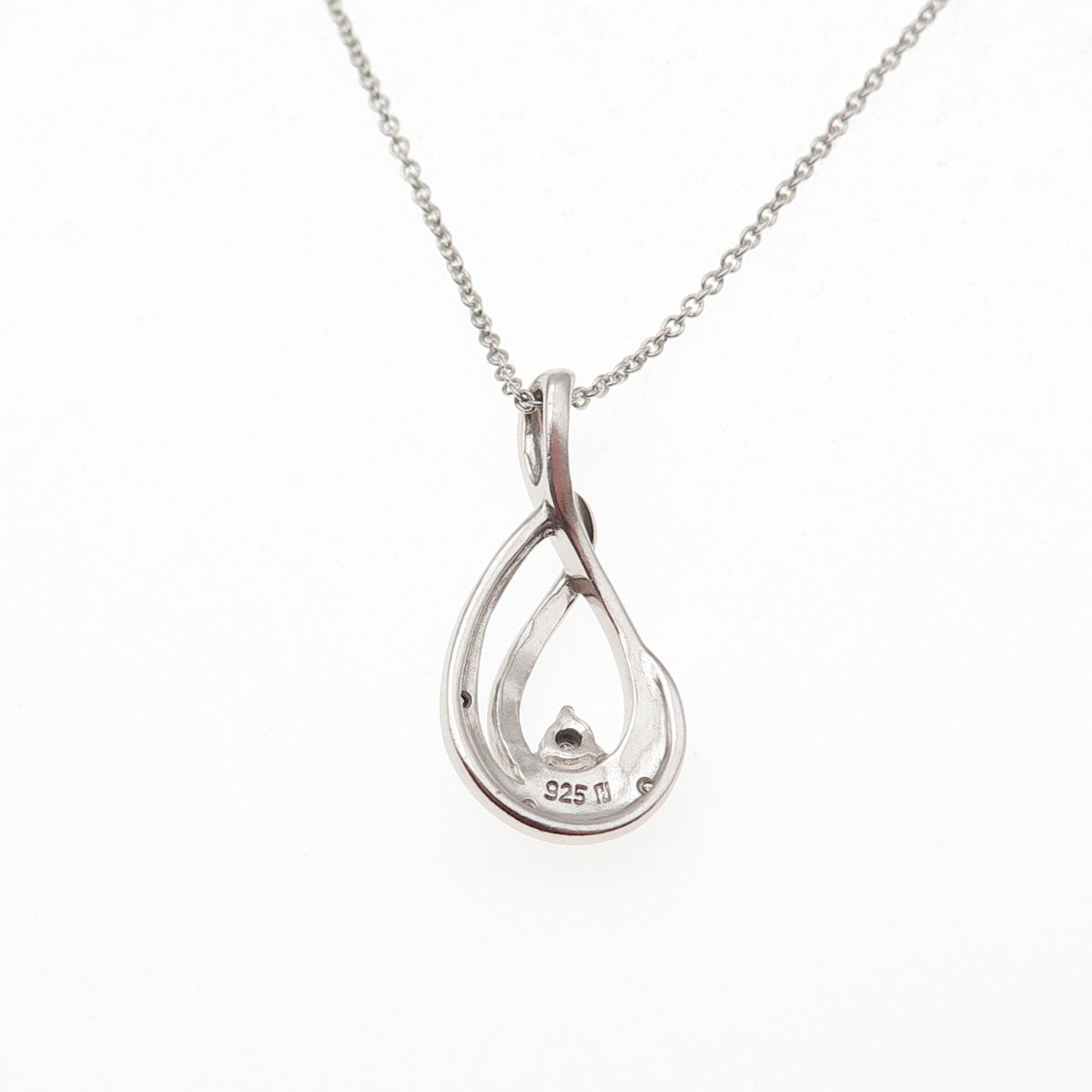 925 Sterling Silver Real Round-Cut Diamond Teardrop Cable Chain Necklace 18"