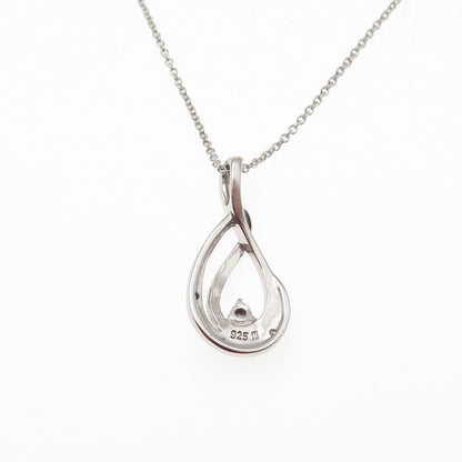 925 Sterling Silver Real Round-Cut Diamond Teardrop Cable Chain Necklace 18"