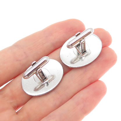 LAMODE 925 Sterling Silver Vintage Engravable Classic Oval Cufflinks
