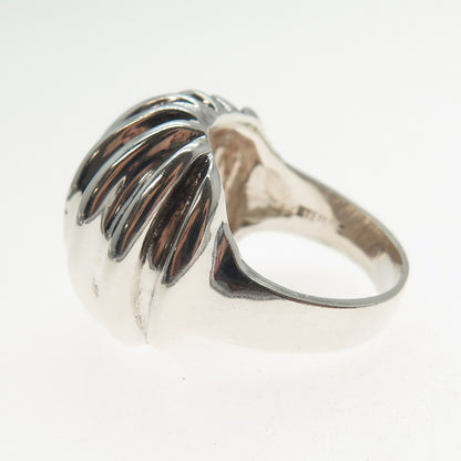 925 Sterling Silver Vintage Modernist Ribbed Dome Ring Size 7