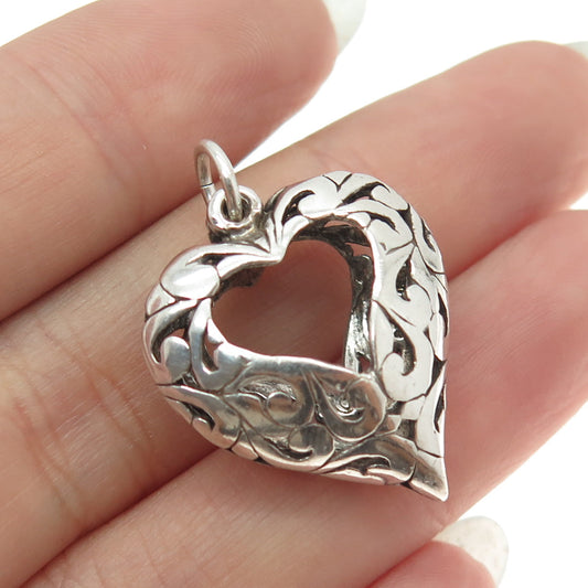 JEZLAINE 925 Sterling Silver Vintage Ornate Open Heart Pendant