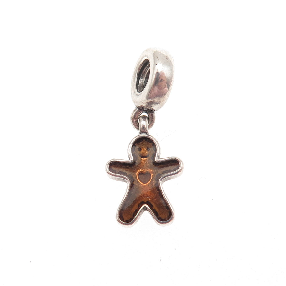 PANDORA 925 Sterling Silver Enamel Gingerbread Man Slide Dangle Charm