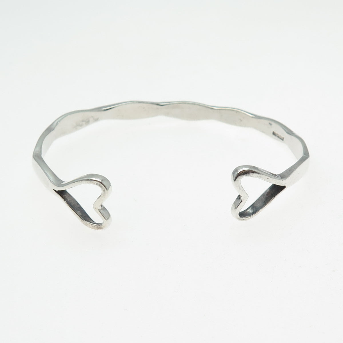 925 Sterling Silver Vintage Modernist Heart Adjustable Cuff Bracelet 6.5"