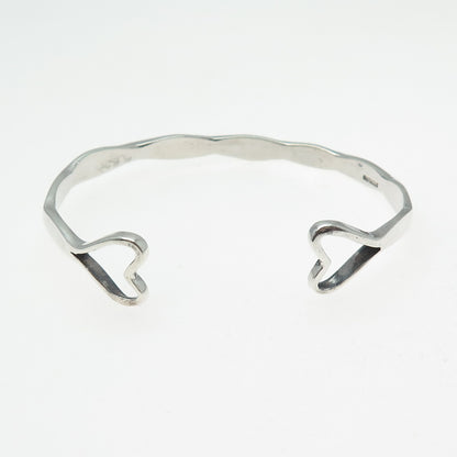 925 Sterling Silver Vintage Modernist Heart Adjustable Cuff Bracelet 6.5"