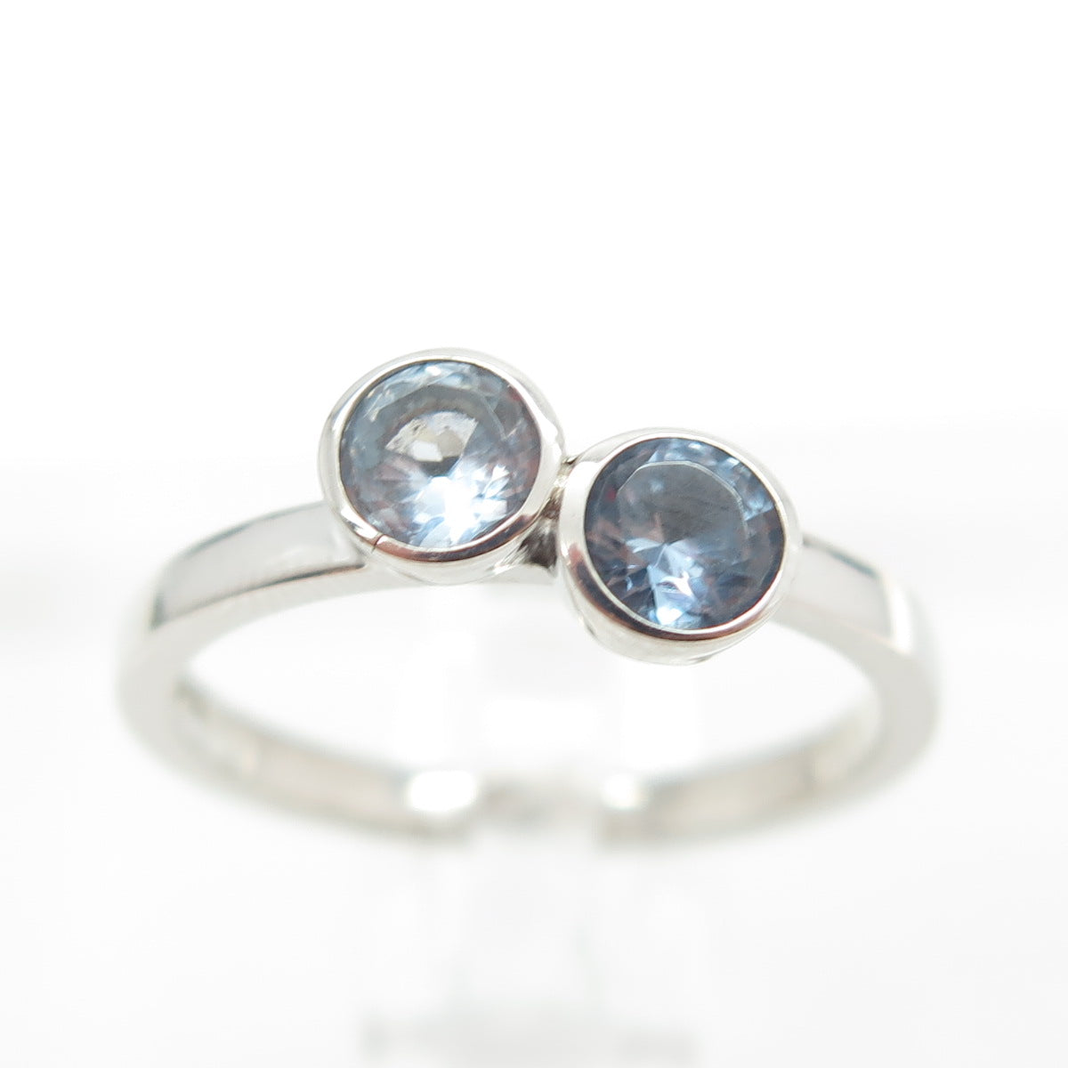 925 Sterling Silver Real Round-Cut Blue Topaz Ring Size 7