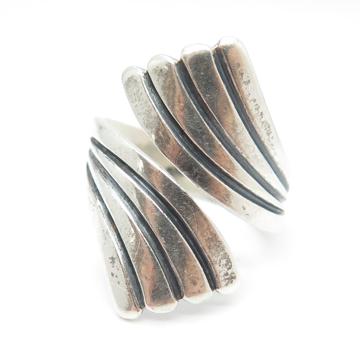 925 Sterling Silver Vintage Striped Overlap Ring Size 7.75