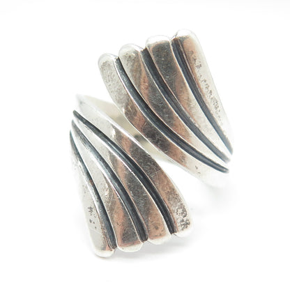 925 Sterling Silver Vintage Striped Overlap Ring Size 7.75
