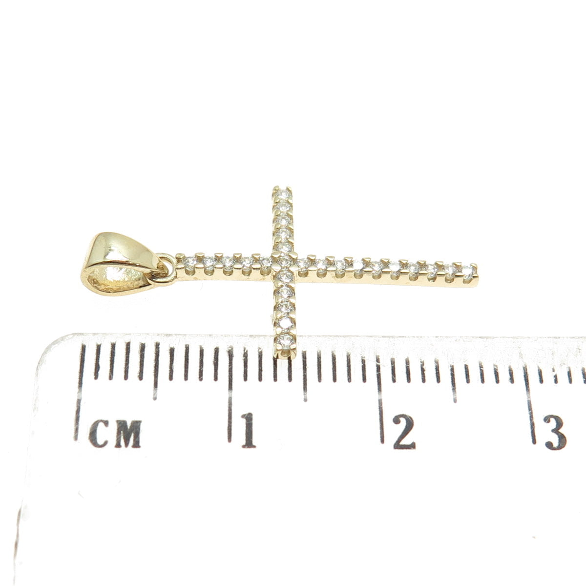 14K Yellow Gold Round-Cut C Z Cross Religious Charm Pendant