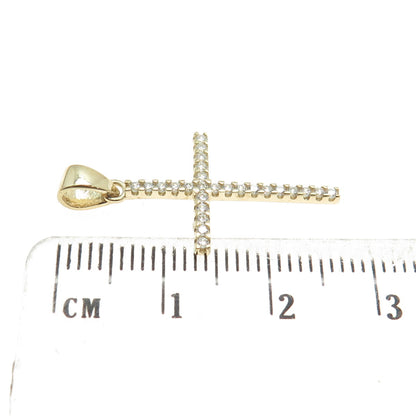 14K Yellow Gold Round-Cut C Z Cross Religious Charm Pendant