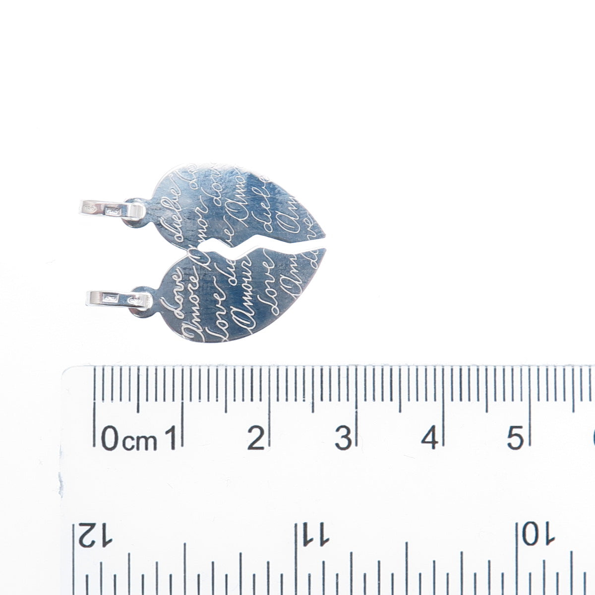 925 Sterling Silver Italy Love Amour Liebe 2-Piece Breakable Heart Pendant