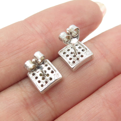 925 Sterling Silver Pave C Z Square Stud Earrings