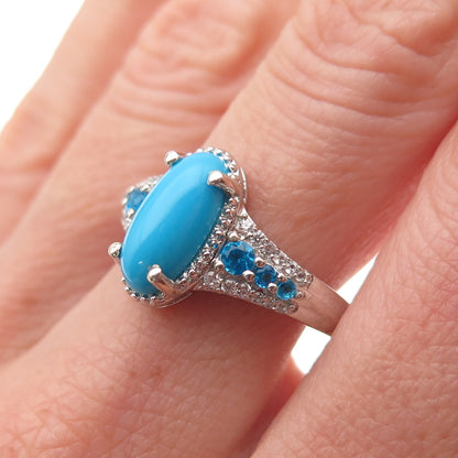 Chuck Clemency 925 Sterling Real Turquoise Apatite & White Topaz Ring Size 8.25