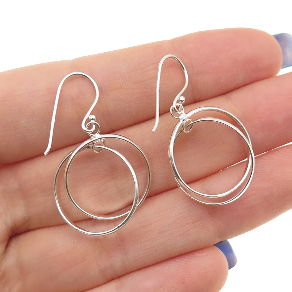 925 Sterling Silver Interlocked Multi-Circle Dangle Earrings