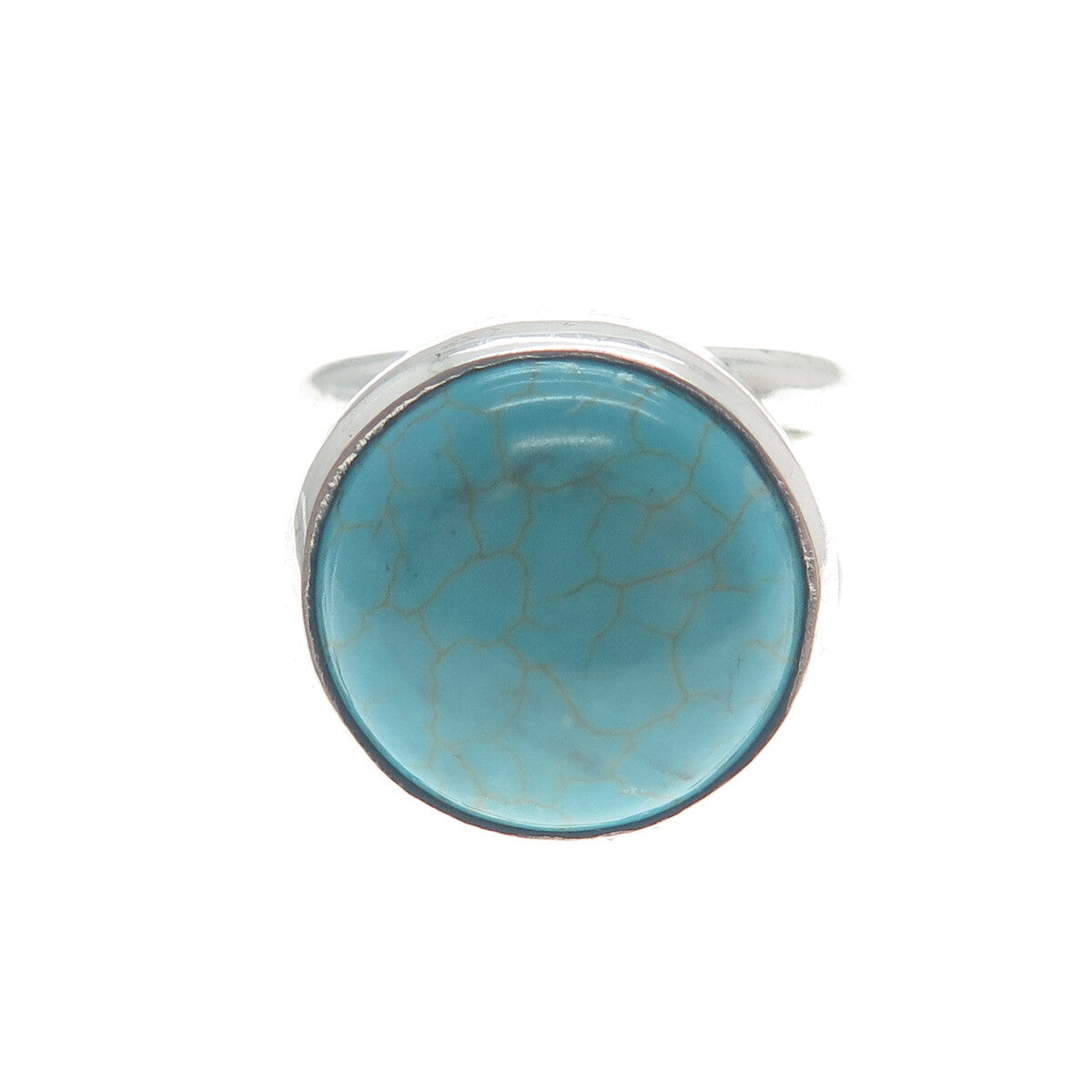 925 Sterling Silver Vintage Real Round-Cut Lone Mountain Turquoise Ring Size 8