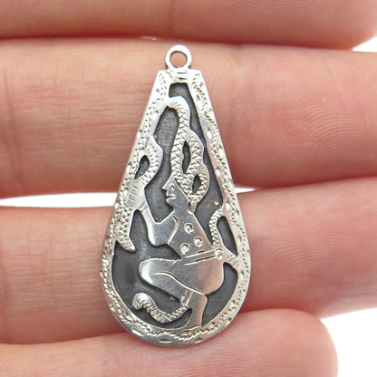 925 Sterling Silver Vintage Tribal Amulet Teardrop Pendant