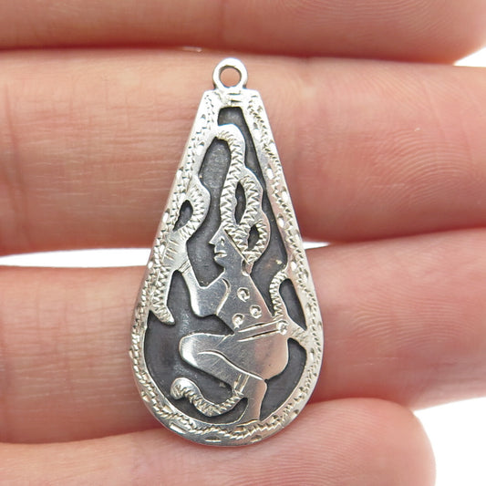 925 Sterling Silver Vintage Tribal Amulet Teardrop Pendant