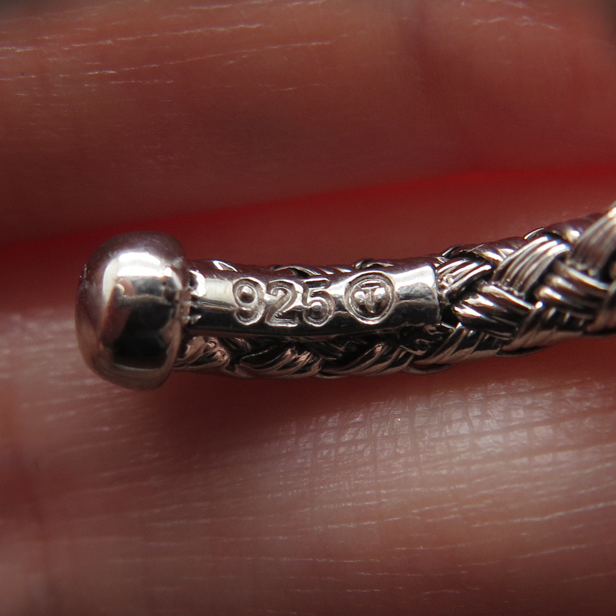 925 Sterling Silver Real Round-Cut Diamond Adjustable Woven Ring Size 6.75