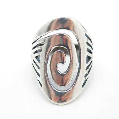 925 Sterling Silver Vintage Spiral Ethnic Statement Ring Size 6