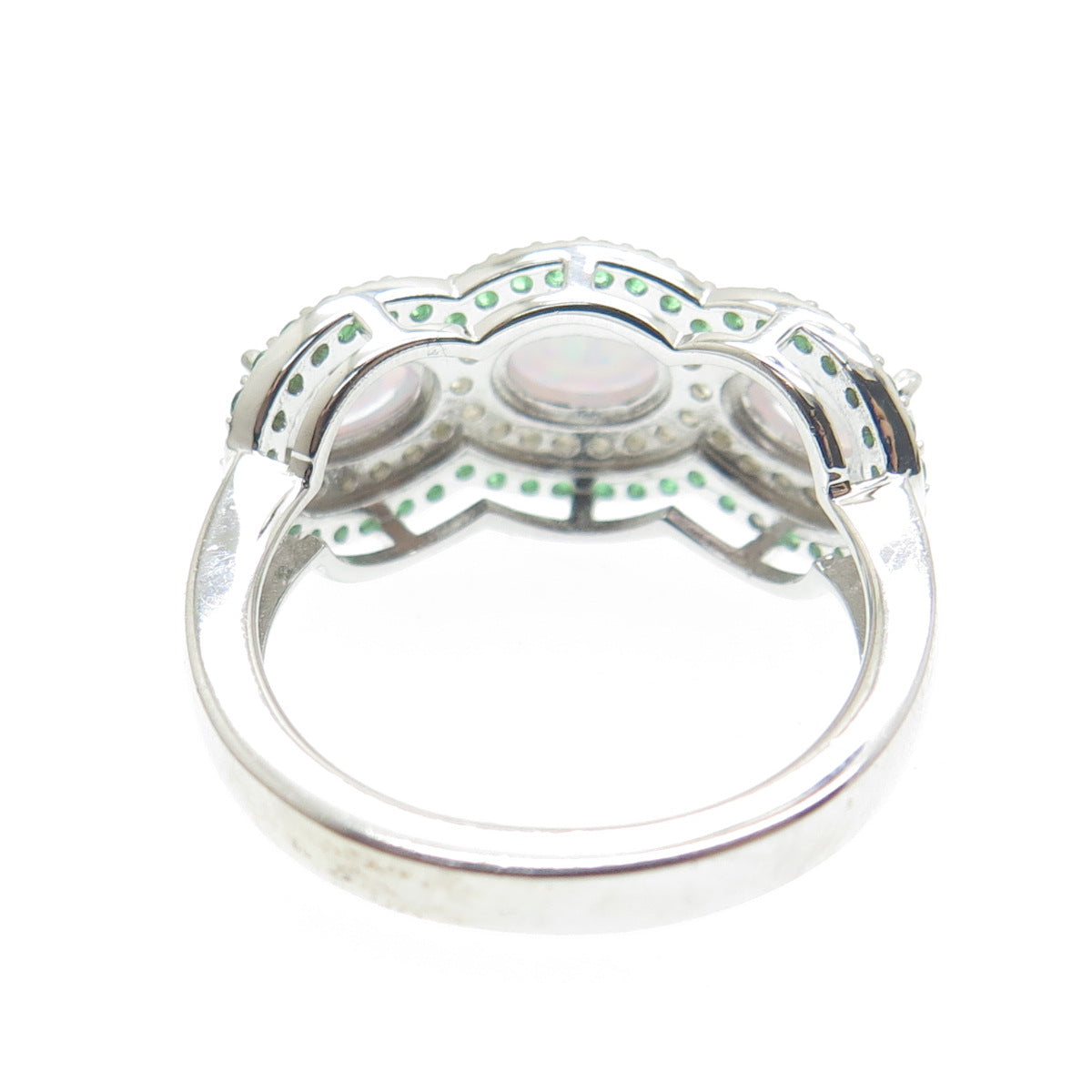 DSMK 925 Sterling Silver Real Opal White Topaz & Chrome Diopside Ring Size 7.25