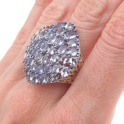 Chuck Clemency 925 Sterling Silver 2-Tone Real Oval-Cut Tanzanite Ring Size 8.25