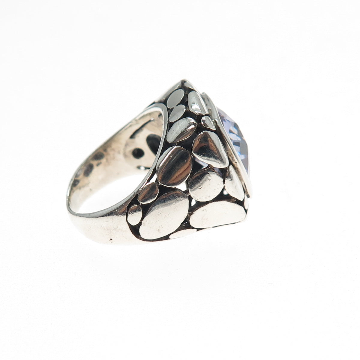 925 Sterling Silver Vintage Lavender C Z Kali Dotted Modernist Ring Size 6