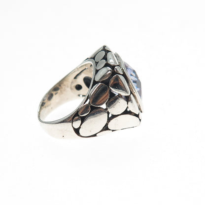 925 Sterling Silver Vintage Lavender C Z Kali Dotted Modernist Ring Size 6