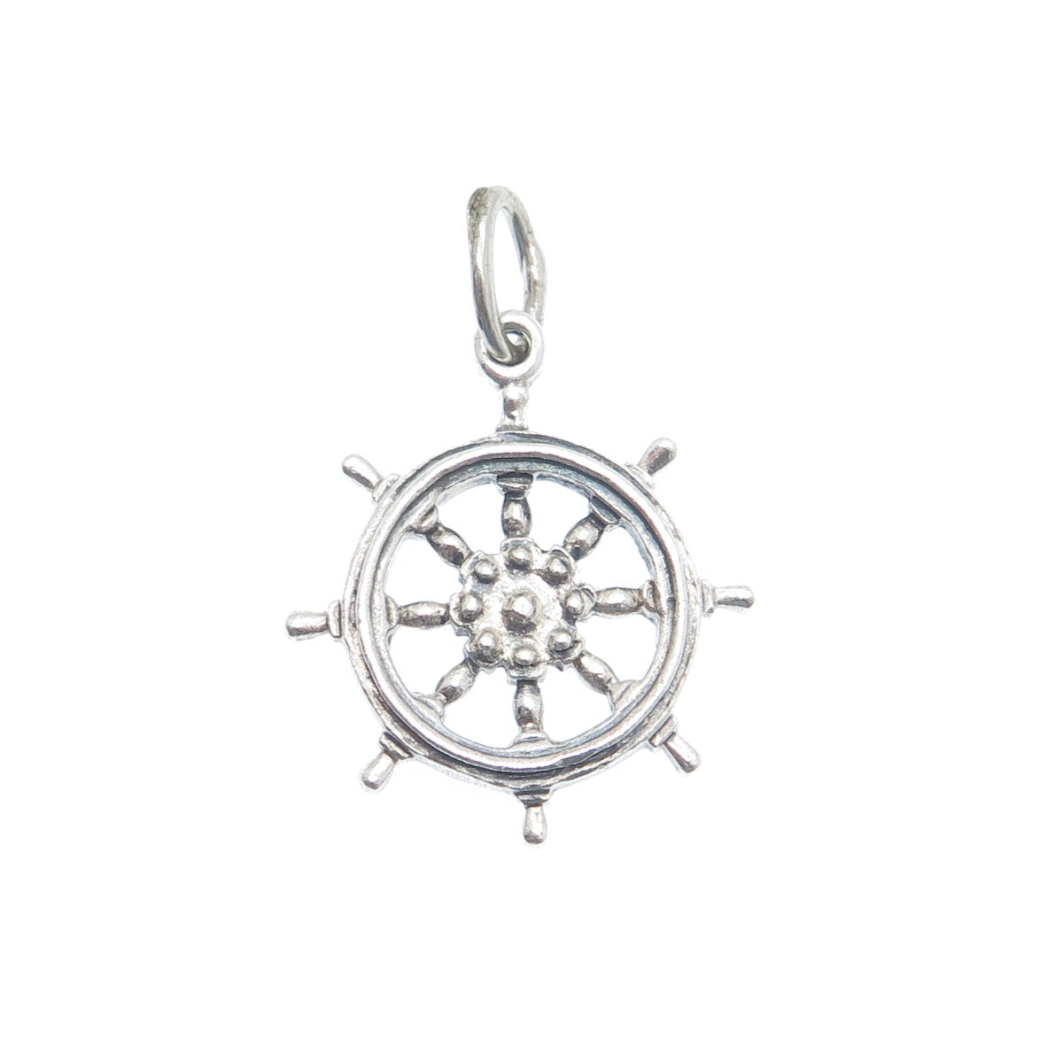 BEAU 925 Sterling Silver Vintage Ship Wheel Minimalist Charm Pendant