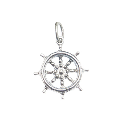 BEAU 925 Sterling Silver Vintage Ship Wheel Minimalist Charm Pendant