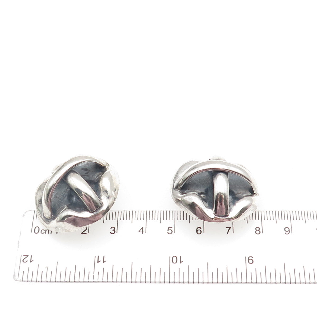 925 Sterling Vintage Mexico Modernist Crisscross Oxidized Clip On Earrings