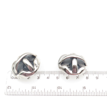 925 Sterling Vintage Mexico Modernist Crisscross Oxidized Clip On Earrings