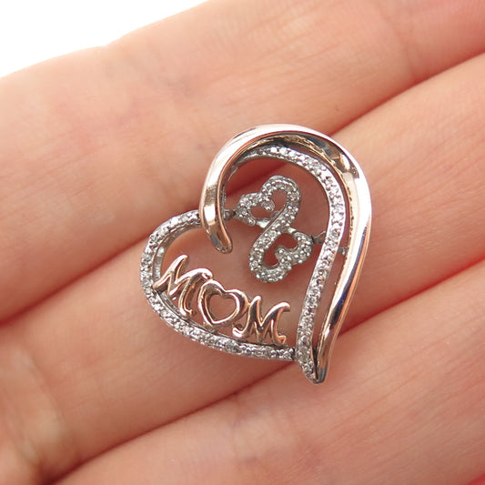 JANE SEYMOUR 925 Sterling Silver 10K Gold Real Diamond Mom Heart Slide Pendant