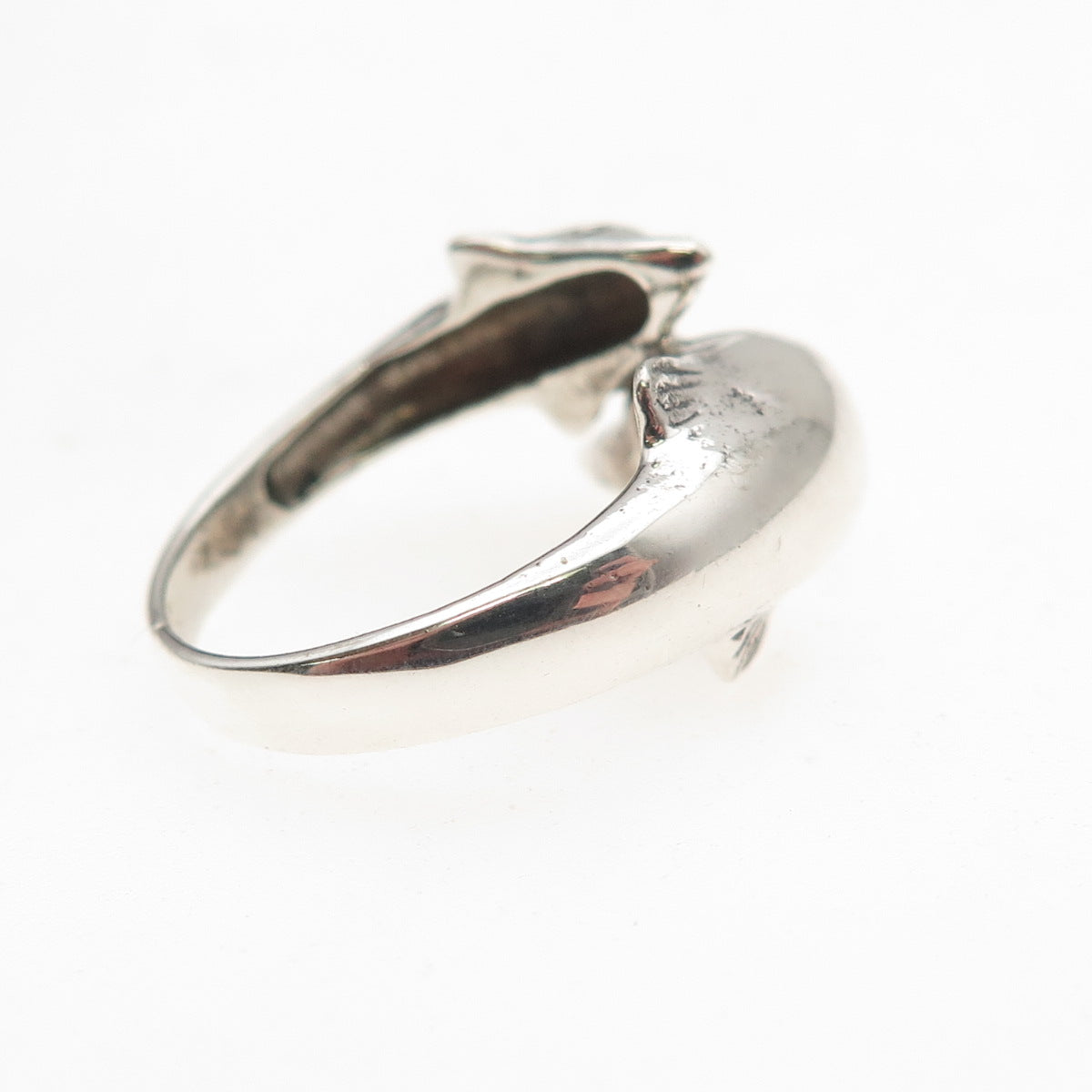 925 Sterling Silver Vintage Mom & Child Dolphin Oxidized Ring Size 5.75