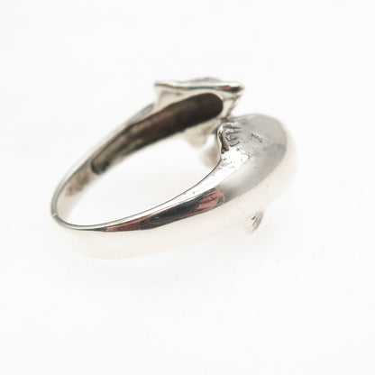 925 Sterling Silver Vintage Mom & Child Dolphin Oxidized Ring Size 5.75