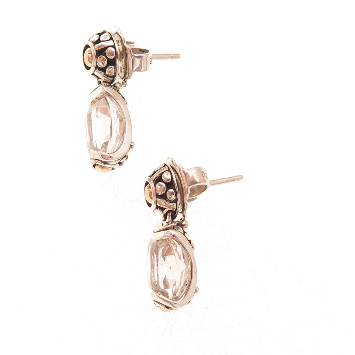 John Hardy Sterling Silver 18K Gold Vintage Real White Topaz Batu Sari Earrings