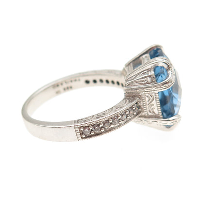 TACORI 925 Sterling Silver Real Swiss Blue Topaz & C Z Ring Size 9