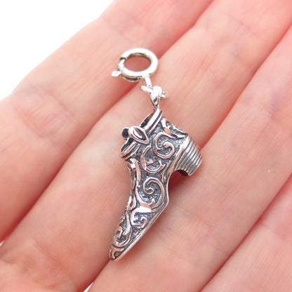 CAROLYN POLLACK 925 Sterling Silver Vintage Floral Shoe Spring Ring Lock Pendant