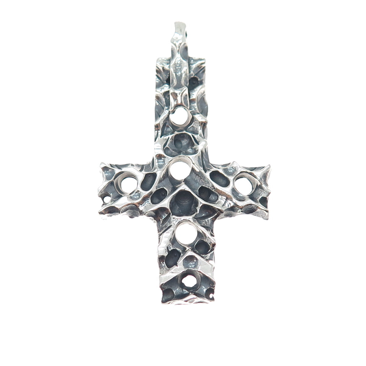 925 Sterling Silver Vintage Modernist Cross Oxidized Charm Pendant