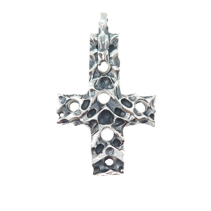 925 Sterling Silver Vintage Modernist Cross Oxidized Charm Pendant