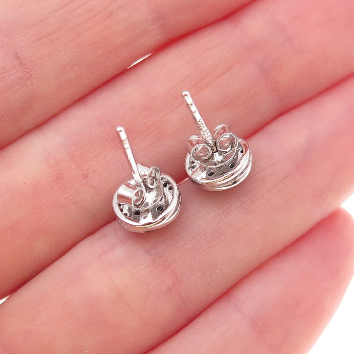 925 Sterling Silver Real Round-Cut Black Spinel Stud Earrings