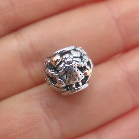 PANDORA 925 Sterling Silver & Gold Family Forever Slide Bead Charm