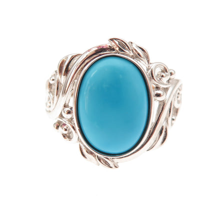 925 Sterling Silver Real Sleeping Beauty Turquoise Floral Ring Size 8.25