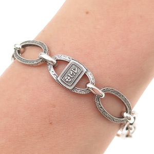 925 Sterling Silver Antique Art Deco Delta Epsilon Phi Sorority Bracelet 7.25"